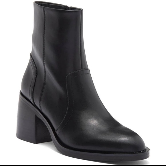 Steve Madden Shoes - Steve Madden Phillie Black Leather Ankle Boots | 2” Block Heel | Zip Booties